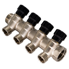 Коллектор СТМ 3/4 ВР(г) х 4 выхода 1/2 НР(ш) х 3/4 НР(ш) с шаровыми кранами (C4MV3412N) - фото 1