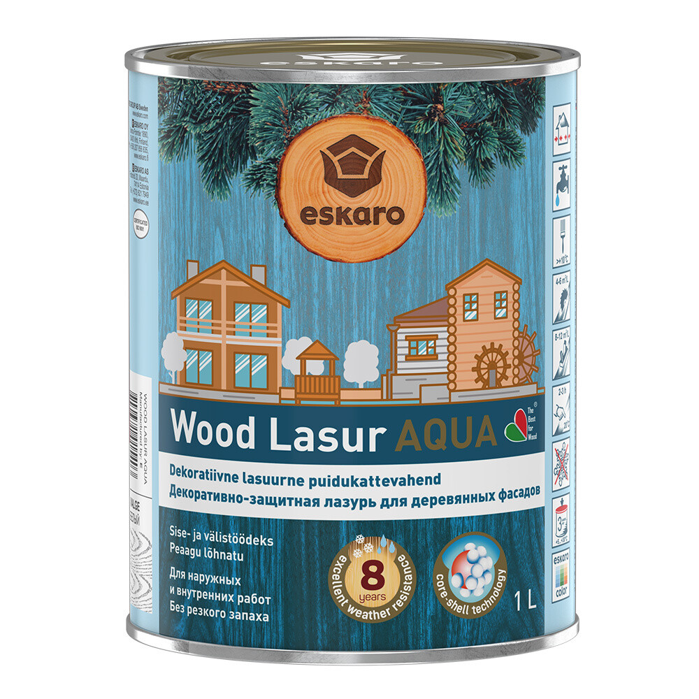 

Лак акрилатный для деревянных фасадов Eskaro Wood Lasur Aqua бесцветный 1 л полуматовый