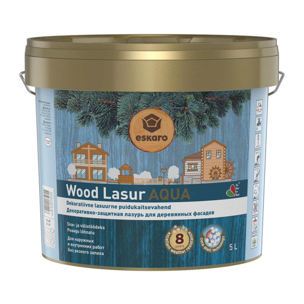 Лак акрилатный для деревянных фасадов Eskaro Wood Lasur Aqua бесцветный 5 л полуматовый