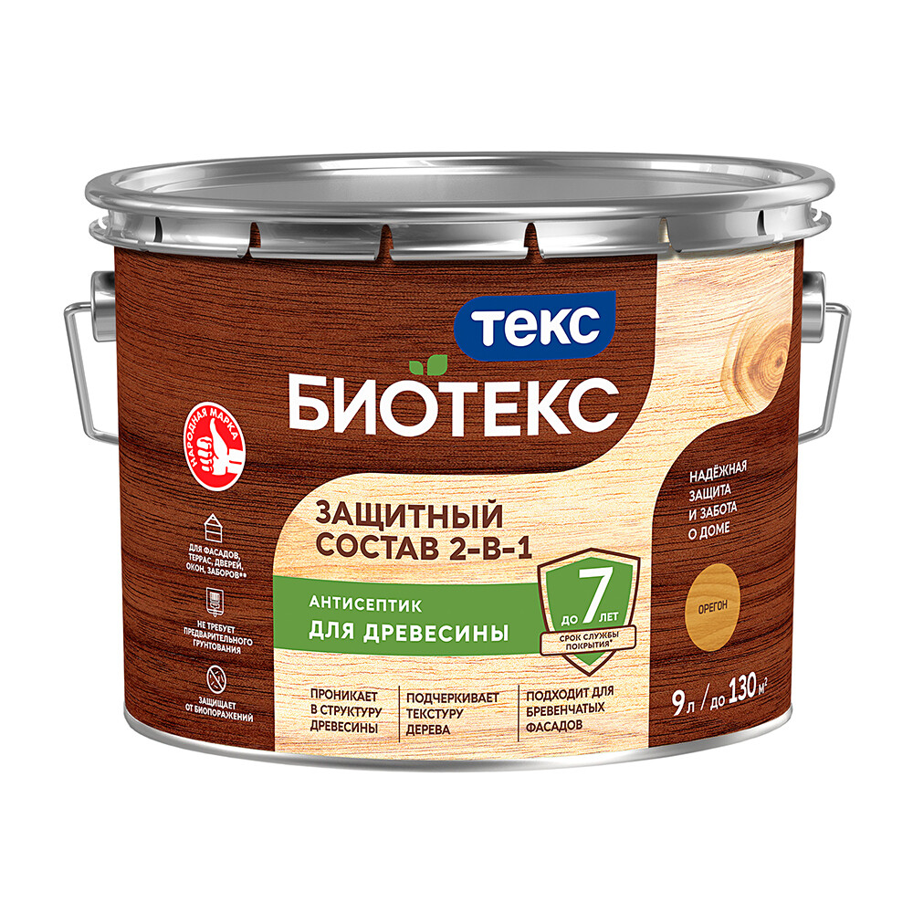 фото Антисептик текс bioteks 2-в-1 декоративный для дерева орегон 9 л