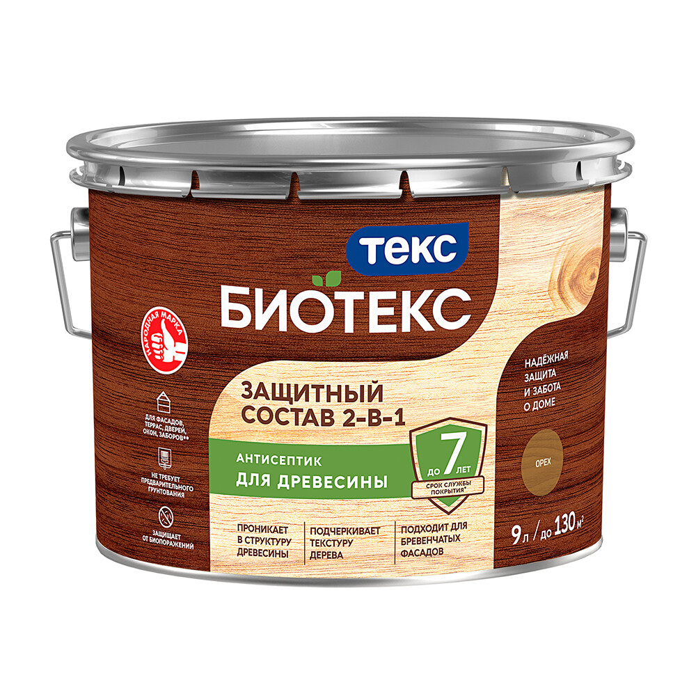 

Антисептик Текс Bioteks 2-в-1 декоративный для дерева орех 9 л, Коричневый