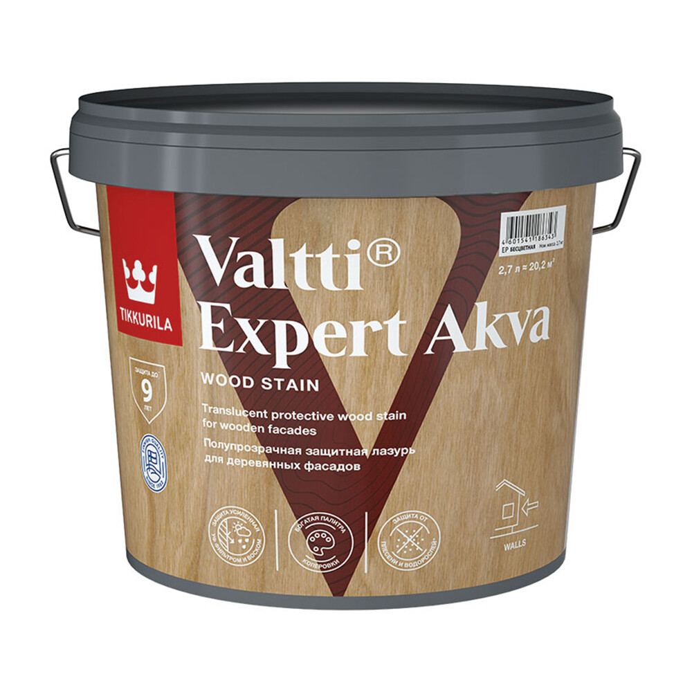 Антисептик Tikkurila Valtti Expert Akva декоративный для дерева бесцветный 2,7 л