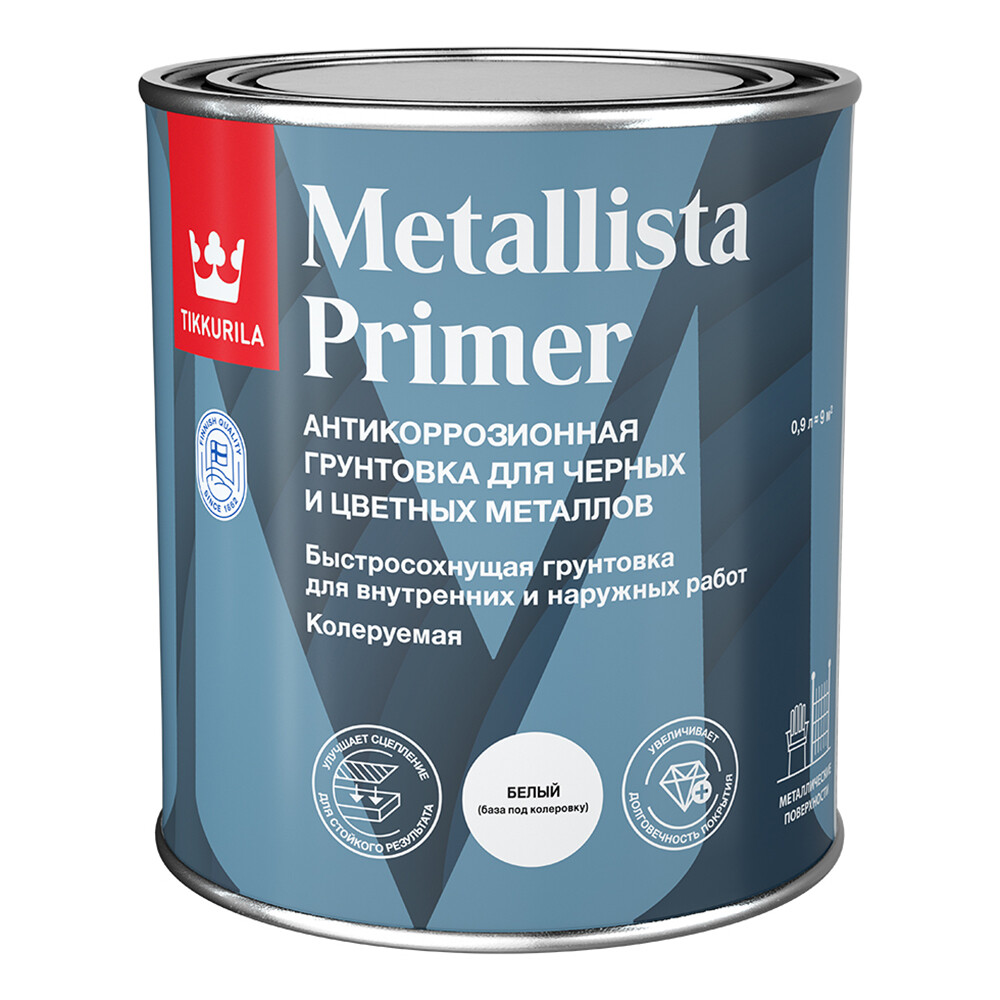 Грунт антикоррозионный Tikkurila Metallista Primer белый база АP матовый 0,9 л