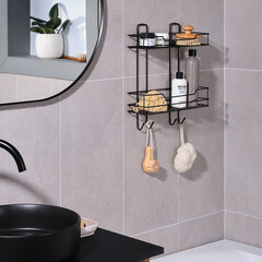 Полка для ванной ЧМЗ Лофт двухъярусная 356х115х398 мм металл черная (513-002-01) - фото 2