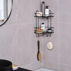 Полка для ванной ЧМЗ Лофт угловая двухъярусная 222х222х398 мм металл черный муар (513-005-02) - фото 2