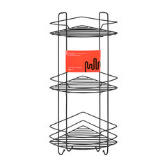 Изображение товара Полка для ванной ЧМЗ Лофт угловая трехъярусная 222х222х638 мм металл черная (513-006-01)