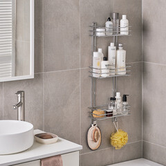 Полка для ванной ЧМЗ Стамбул трехъярусная с крючками 300х130х720 мм металл хром (501-003-01) - фото 3