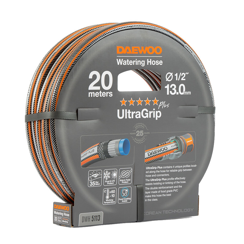

Шланг поливочный 1/2 20 м шестислойный Daewoo UltraGrip Plus ПВХ (DWH 5113)