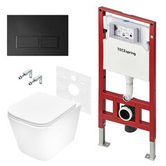 Изображение товара Комплект инсталляции TECE с унитазом Spring S с кнопкой черной и сиденьем дюропласт микролифт быстросъем (K955204WCS\K401204WCS)