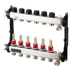 Изображение товара Коллектор для теплого пола Tece 1 ВР(г) х 6 выходов 3/4 НР(ш) ЕК х 1 ВР(г) с расходомерами (77310006)