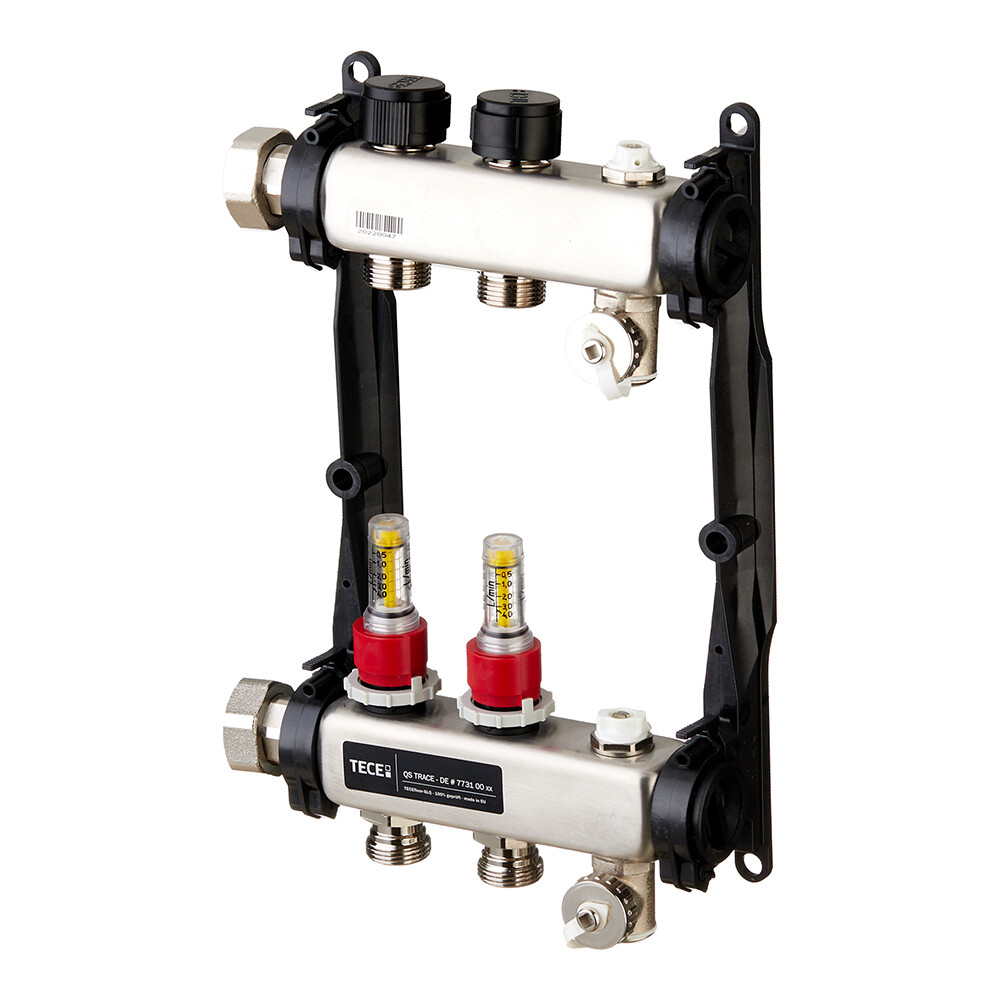 Коллектор для теплого пола Tece 1 ВР(г) х 2 выхода 3/4 НР(ш) ЕК х 1 ВР(г) с расходомерами (77310002)