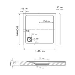 Поддон Ulitka Volna литьевой мрамор 100х100х3,5 см квадрат белый низкий (74104118) - фото 2