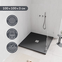 Поддон Ulitka Flow литьевой мрамор 90х90х3 см квадрат черный низкий (74104108) - фото 7