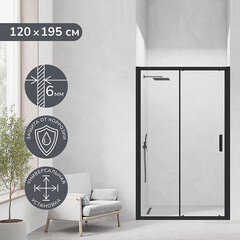 Душевая дверь Ulitka Safari стекло прозрачное 120х195 см профиль черный 6 мм раздвижная (74104129) - фото 11