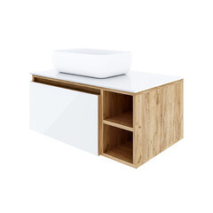 Изображение товара Тумба под раковину Ulitka Colombina 80 см подвесная белая/дуб золотой (74104279)