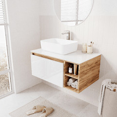 Тумба под раковину Ulitka Colombina 80 см подвесная белая/дуб золотой (74104279) - фото 4