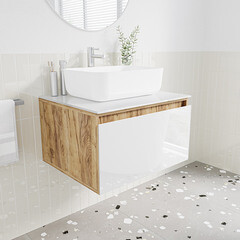 Тумба под раковину со столешницей Ulitka Colombina 60 см подвесная белая/дуб золотой (74104280) - фото 4