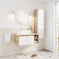 Пенал Ulitka Colombina 32 см подвесной белый/дуб золотой - фото 3