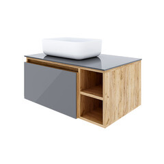 Тумба под раковину Ulitka Colombina 80 см подвесная кварц/дуб золотой (74104282) - фото 1