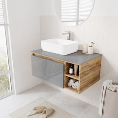 Тумба под раковину Ulitka Colombina 80 см подвесная кварц/дуб золотой (74104282) - фото 4