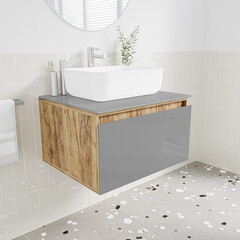 Тумба под раковину со столешницей Ulitka Colombina 60 см подвесная кварц/дуб золотой (74104283) - фото 2