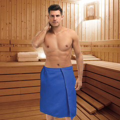 Накидка вафельная мужская Банные штучки синяя 145х60 см (33473) - фото 2