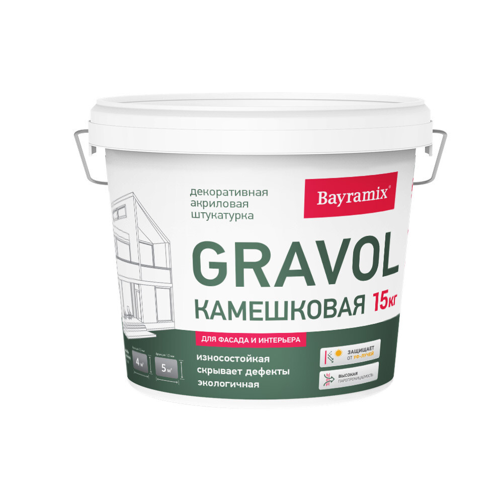 фото Штукатурка декоративная bayramix gravol камешковая gr 001 белая 1,5 мм 15 кг