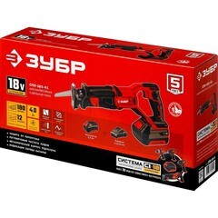 Пила сабельная аккумуляторная Зубр СПЛ-185-41 18 В 4 Ач Li-Ion с АКБ и ЗУ - фото 2