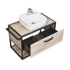 Тумба под раковину Aquaton Лофт Фабрик 80 см подвесная дуб эндгрейн (1A242401LTDU0) - фото 6