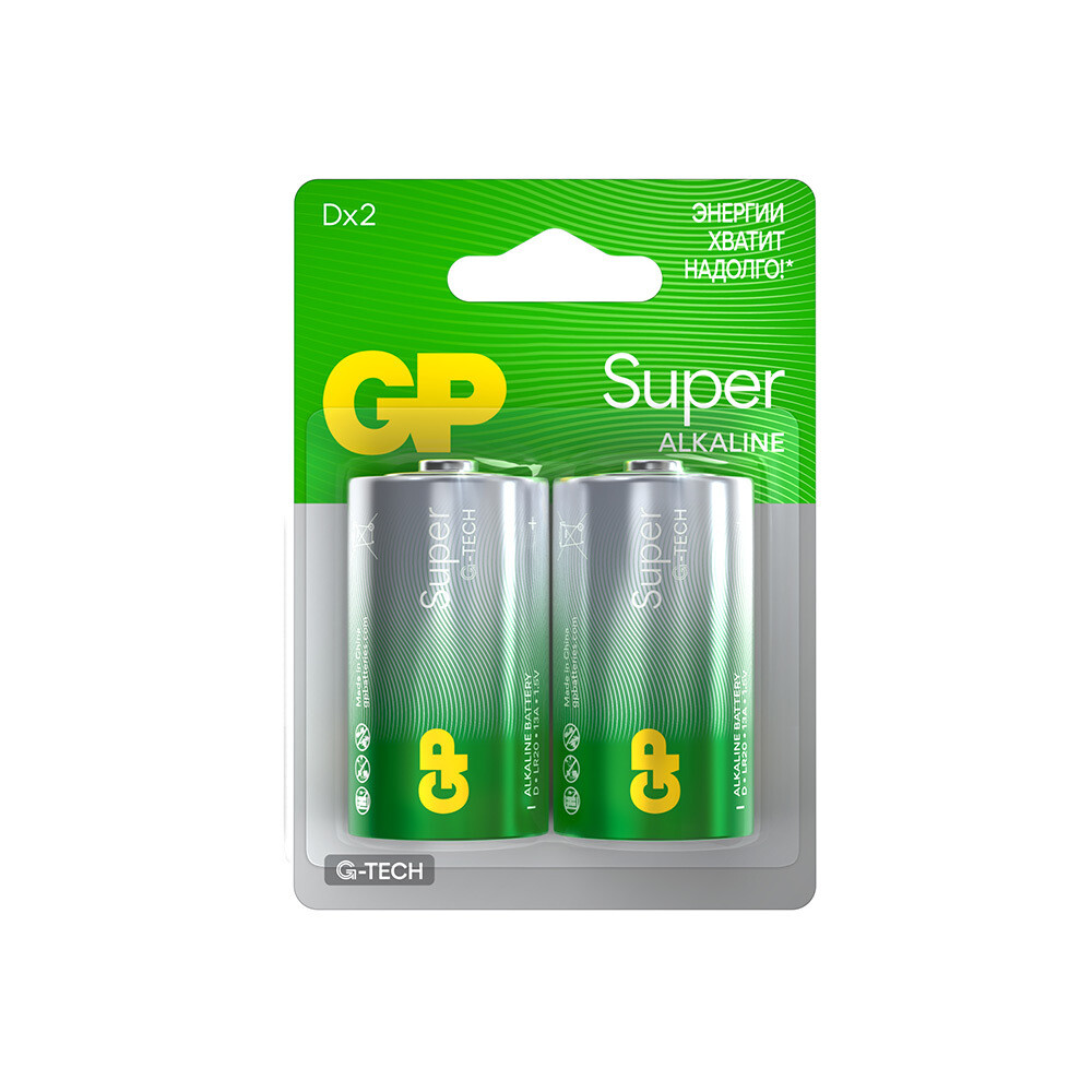 Батарейка GP Batteries Super Алкалин D LR20 1,5 В (2 шт.) (GP 13AA21-2CRSBC2)