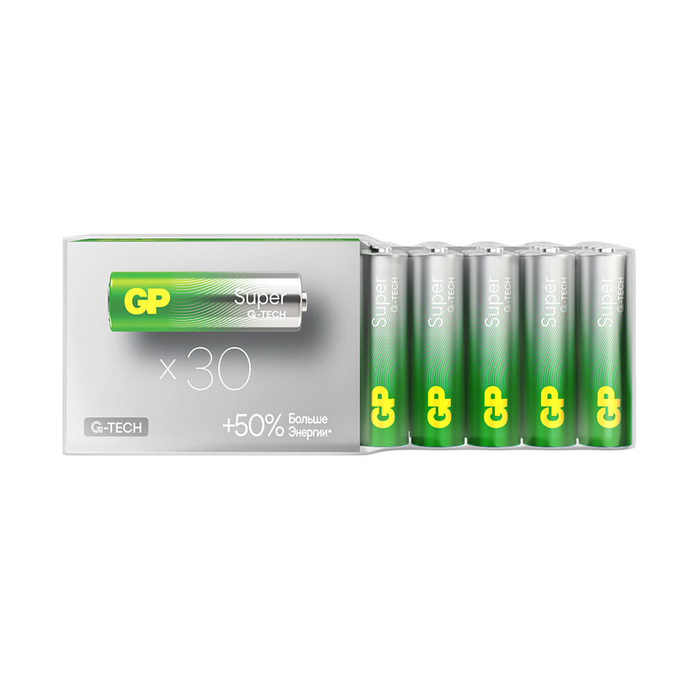 Батарейка GP Batteries Super Алкалин AA пальчиковая LR6 1,5 В (30 шт.) (GP 15AA21-2CRSWC30)