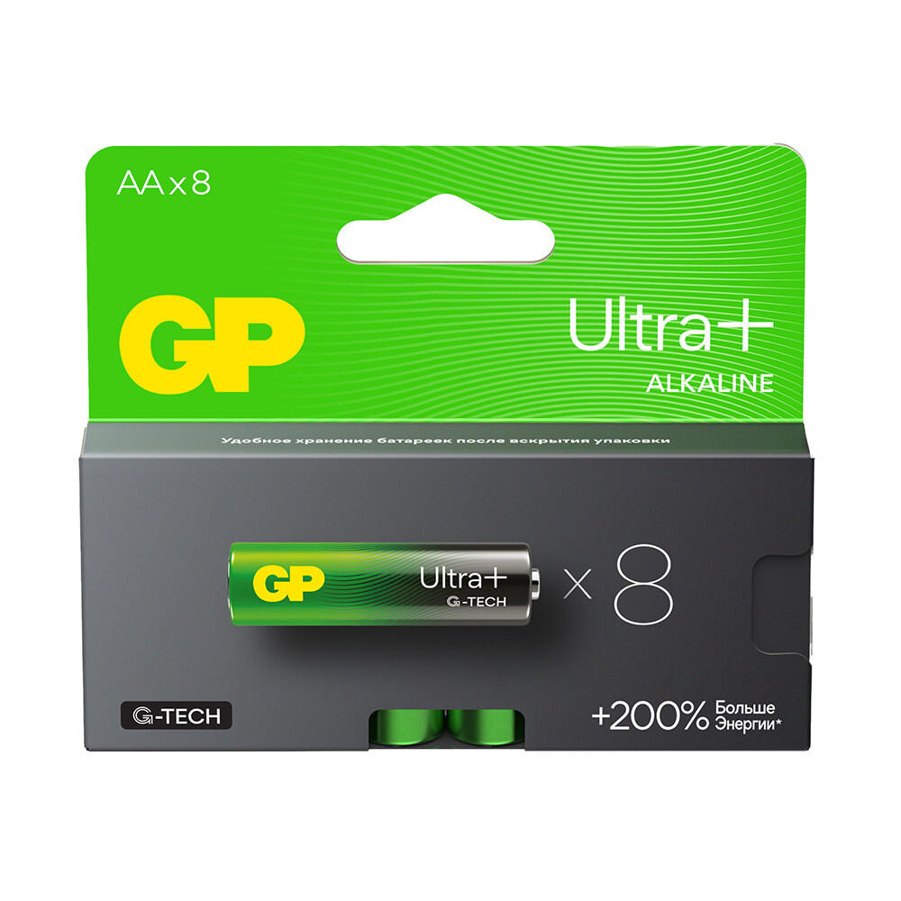 Батарейка GP Batteries Ultra+ Алкалин AA пальчиковая LR6 1,5 В (8 шт.) (GP 15AUPA21-2CRB8)