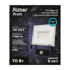 Прожектор светодиодный Ritter Profi 6500К 70 Вт IP65 с датчиком движения черный - фото 5