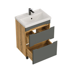 Комплект тумба с раковиной Sanstar Diva 60 см напольная дуб вотан/графит софт (458.1-1.4.1.КФОС) - фото 9