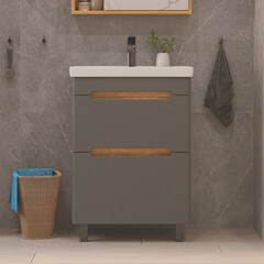 Комплект тумба с раковиной Sanstar Diva 60 см напольная дуб вотан/графит софт (458.1-1.4.1.КФОС) - фото 7