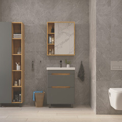 Комплект тумба с раковиной Sanstar Diva 60 см напольная дуб вотан/графит софт (458.1-1.4.1.КФОС) - фото 6