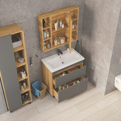 Комплект тумба с раковиной Sanstar Diva 80 см напольная дуб вотан/графит софт (460.1-1.4.1.ККОМ) - фото 5