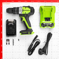 Дрель-шуруповерт ударная аккумуляторная бесщеточная Greenworks GD24DD60 24 В 2 Ач Li-Ion 1 АКБ и ЗУ (3704107UA) - фото 8