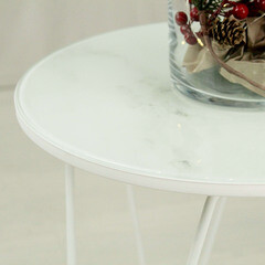 Журнальный столик круглый белый мрамор/белый муар Sheffilton SHT-CT27 - фото 3