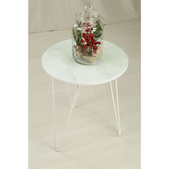 Журнальный столик круглый белый мрамор/белый муар Sheffilton SHT-CT27 - фото 2