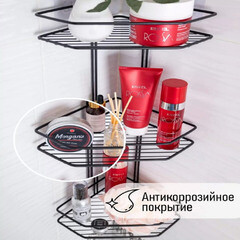 Полка для ванной Металаксон Drop угловая трехъярусная 200х200х660 мм металл черная (4895-3/ЧМПУТВ-3) - фото 5