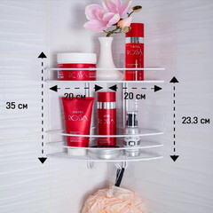 Полка для ванной Металаксон Drop угловая двухъярусная с крючками 200х200х385 мм металл белая (48991-2БМ) - фото 6