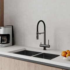 Смеситель для кухни Iddis Ace графит с гибким изливом с подключением к фильтру однорычажный (ACEGMFFi05) - фото 4