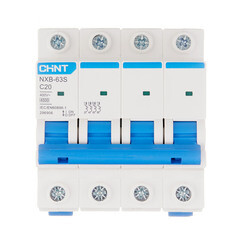 Изображение товара Автоматический выключатель модульный Chint NXB-63S 4P 20А тип C 4,5 кА 400 В (296906)