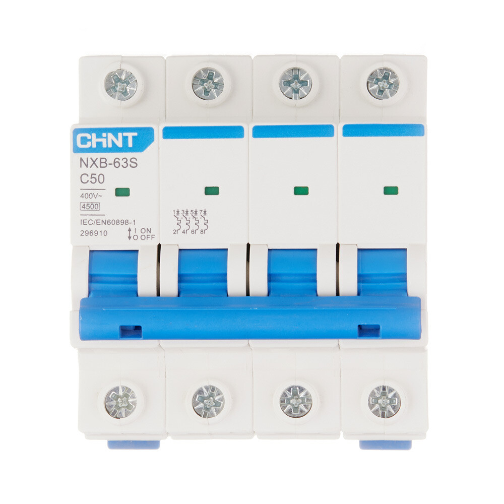 Изображение товара Автоматический выключатель модульный Chint NXB-63S 4P 50А IP20