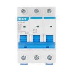 Изображение товара Автоматический выключатель модульный Chint NXB-63 3P 10А тип B 6 кА 400 В (814195)
