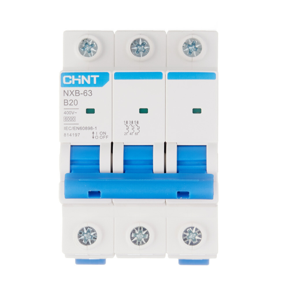 Изображение товара Автоматический выключатель модульный Chint NXB-63 3P 20А IP20 для дома и промышленности