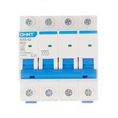 Изображение товара Автоматический выключатель модульный Chint NXB-63 4P 25А тип B 6 кА 400 В (814276)