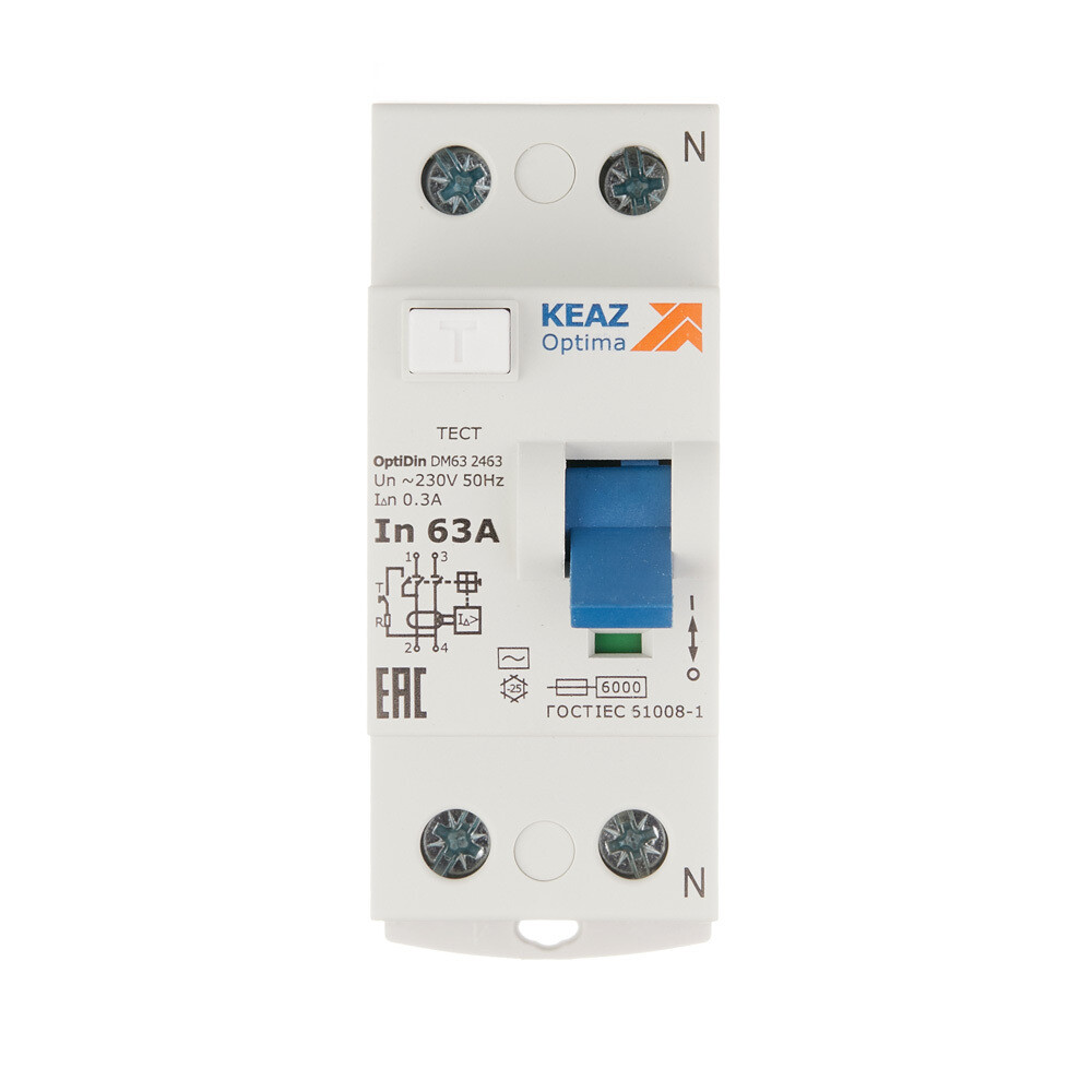 УЗО КЭАЗ OptiDin DM63 63А 300 мА 1P+N тип AC 6 кА (254188) — купить в ...