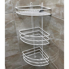 Полка для ванной Металаксон Drop угловая трехъярусная с крючками 200х200х585 мм металл белая (48991-3БМ) - фото 6